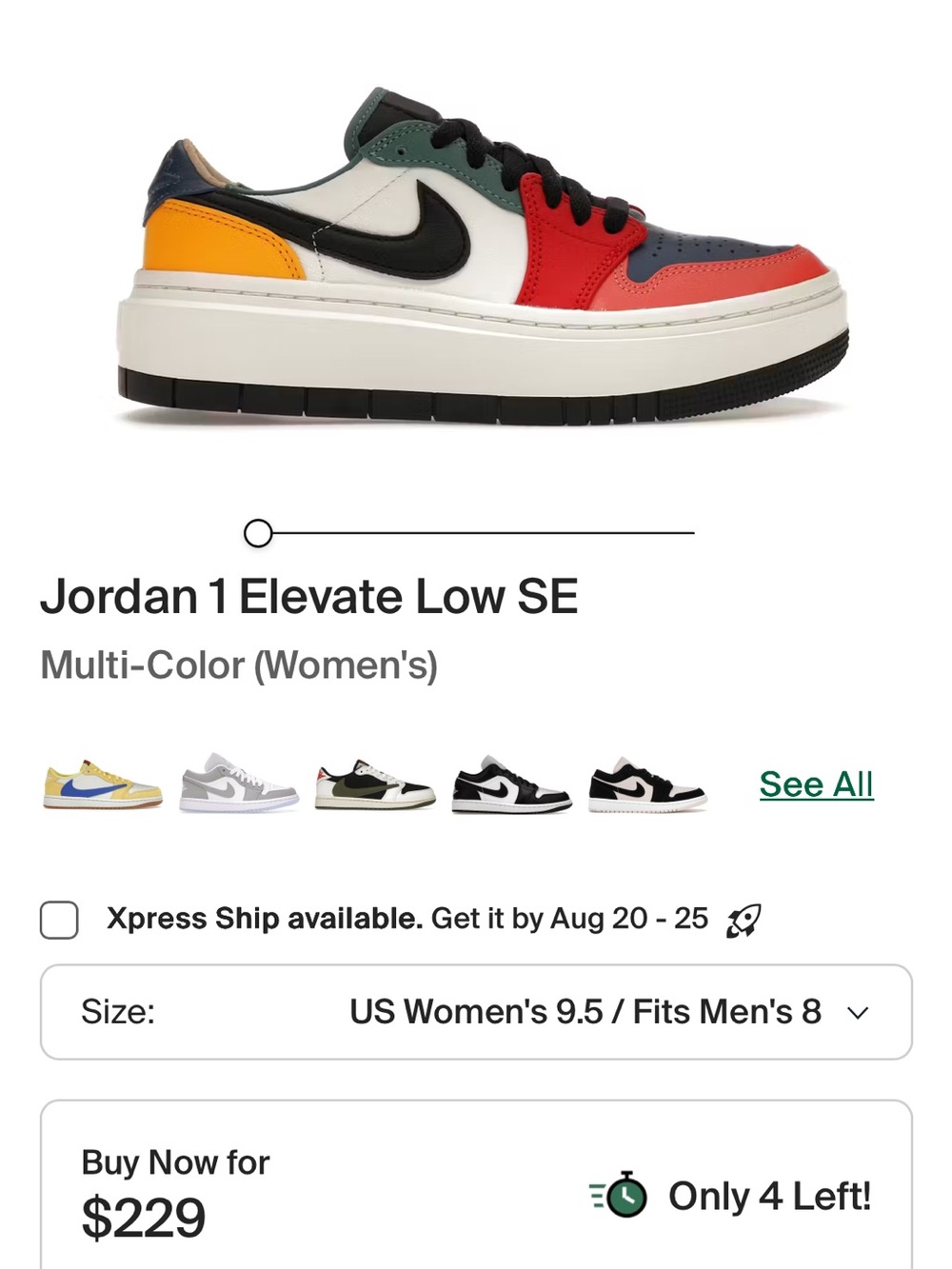 Jordan Women's Multi-Color Platform Sneaker - Black/Red/Yellow/Green/Navy